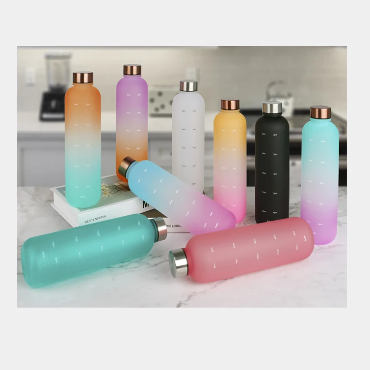 K & B 1L Large Capacity Plastic Gym Water Bottle Custom Matte Sport Water Bottle With Time Marker