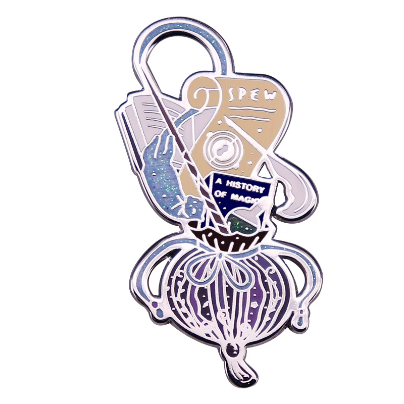 Spell Book Wand S.P.E.W.bag Brooch A History of Magic Enamel Pin Wizard Badge Fantasy Literature Bookworm Collection