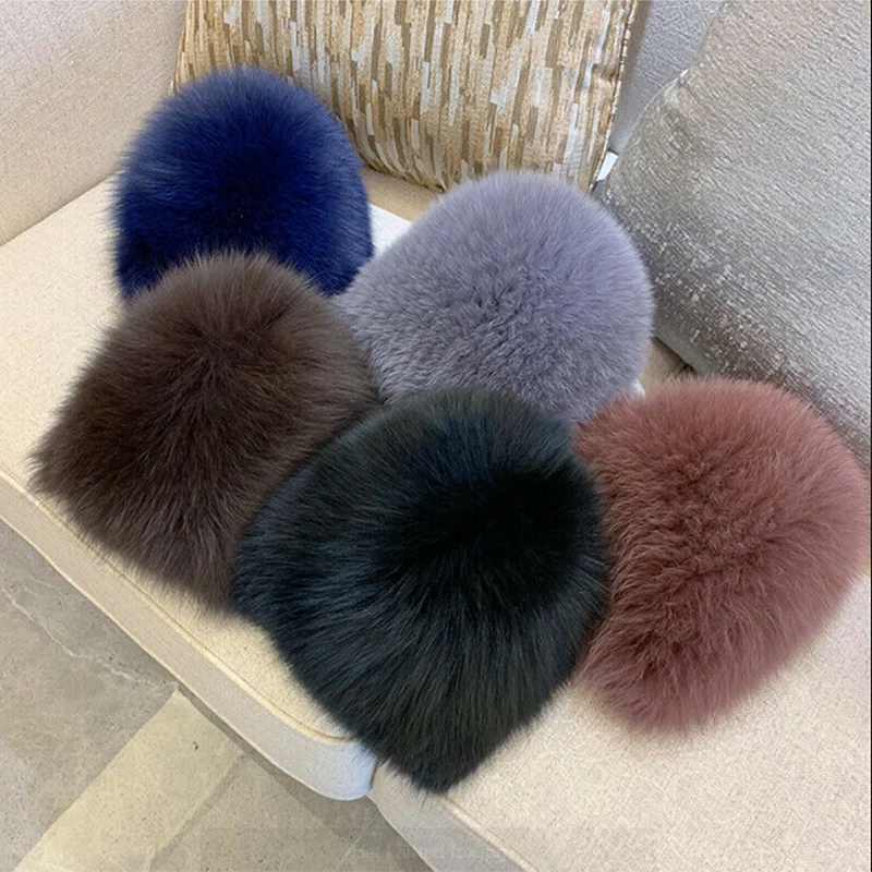 women fashion knit real fox fur hats genuine fox fur hat for ladies
