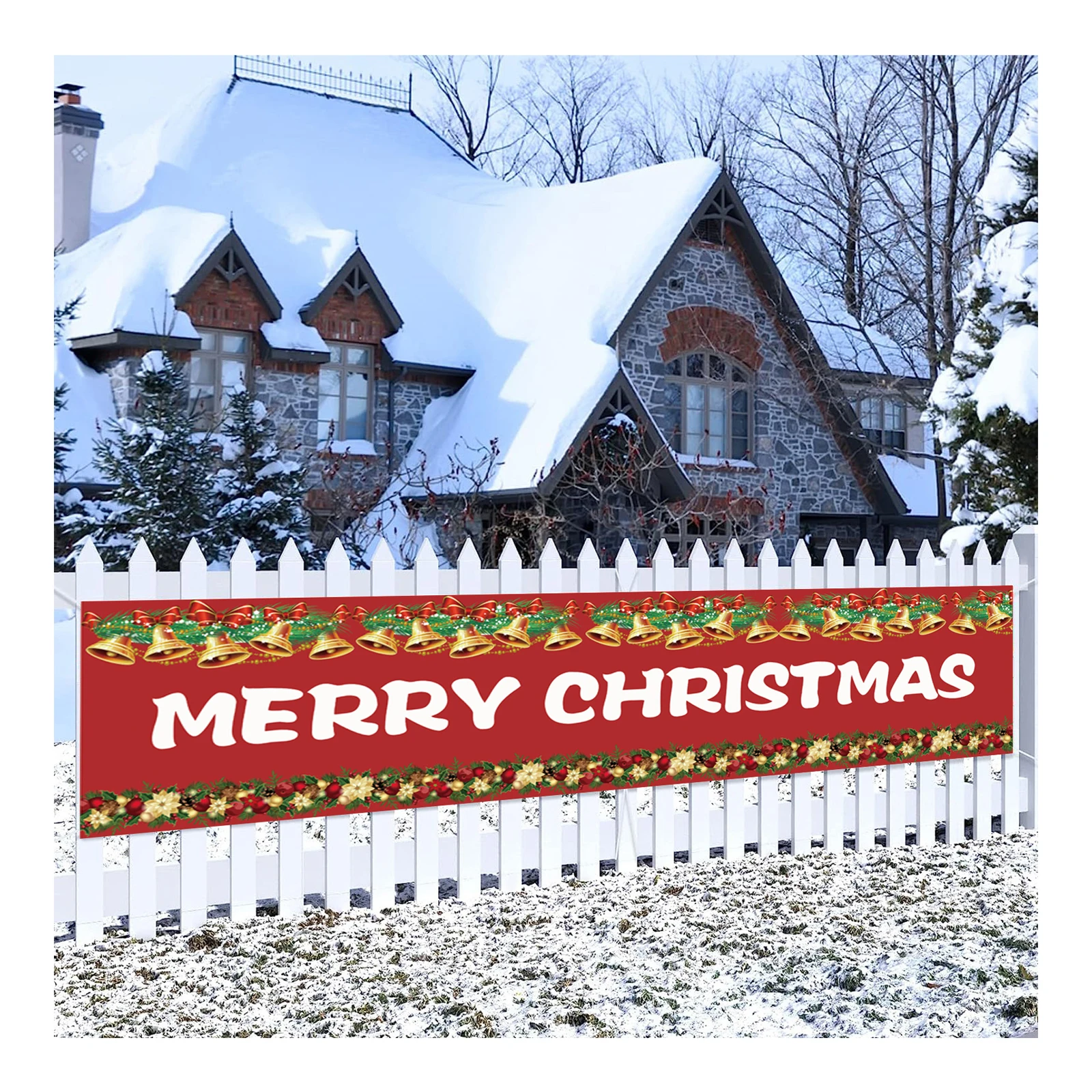 Custom size Christmas outdoor fence hanging perforated poster banner sign flutter pvc vinyl mesh banner
