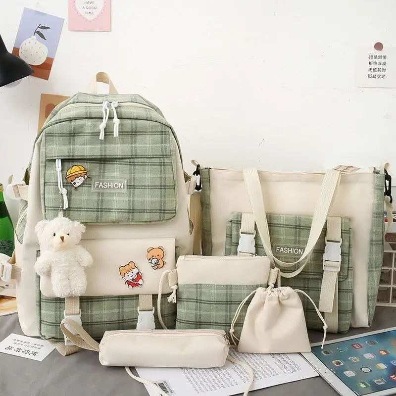 school backpack with lunch bag and stationary set custom 5 pcs set waterproof backpack girl daily