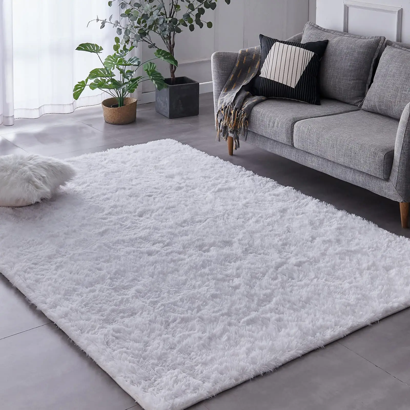 Custom Area Rugs for Living Room Home Decorative Fluffy Floor Carpet Mat Tie Dyed Light Grey Rug