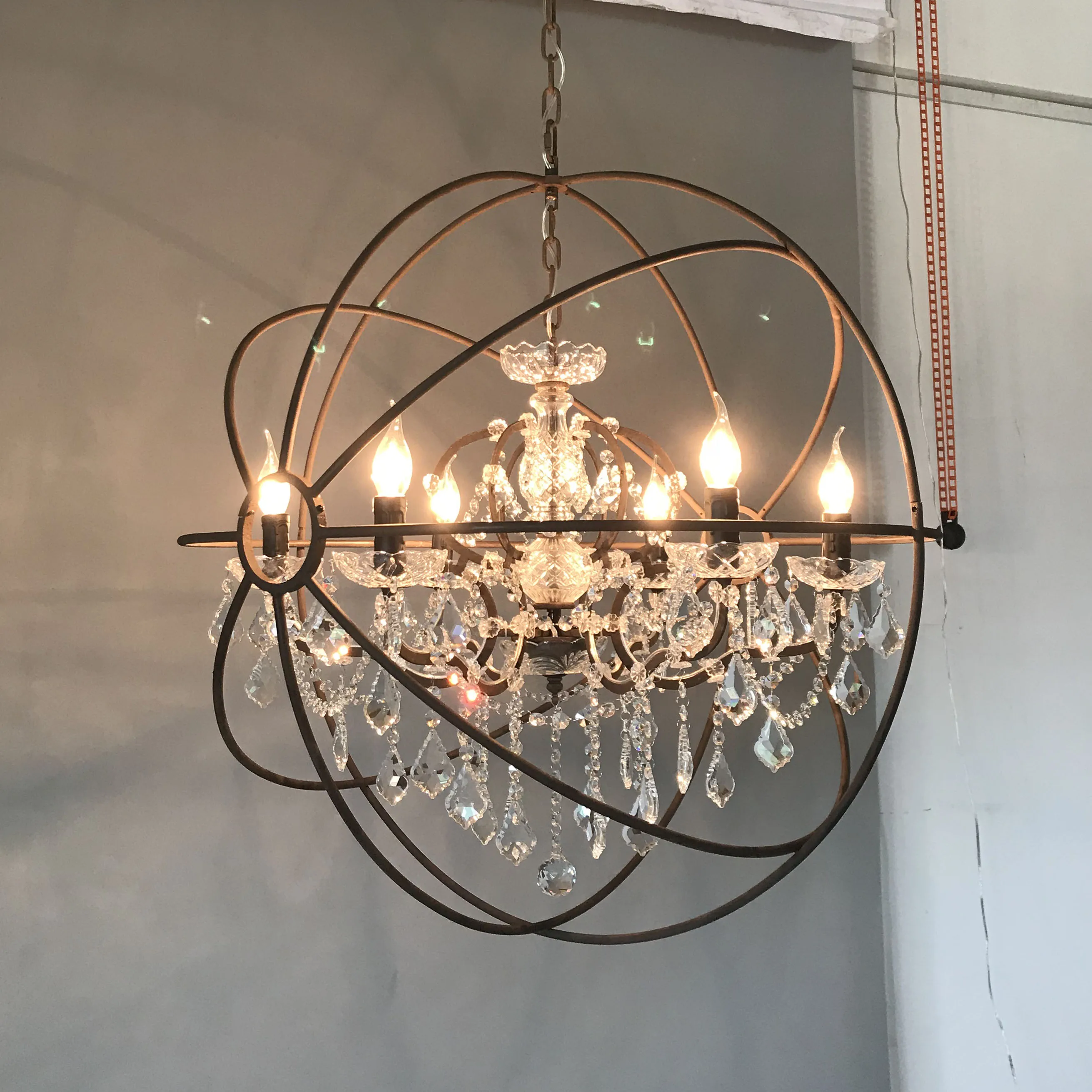 vintage rust design light manufacturer retro iron Globe pendant lamp decorative crystal chandelier