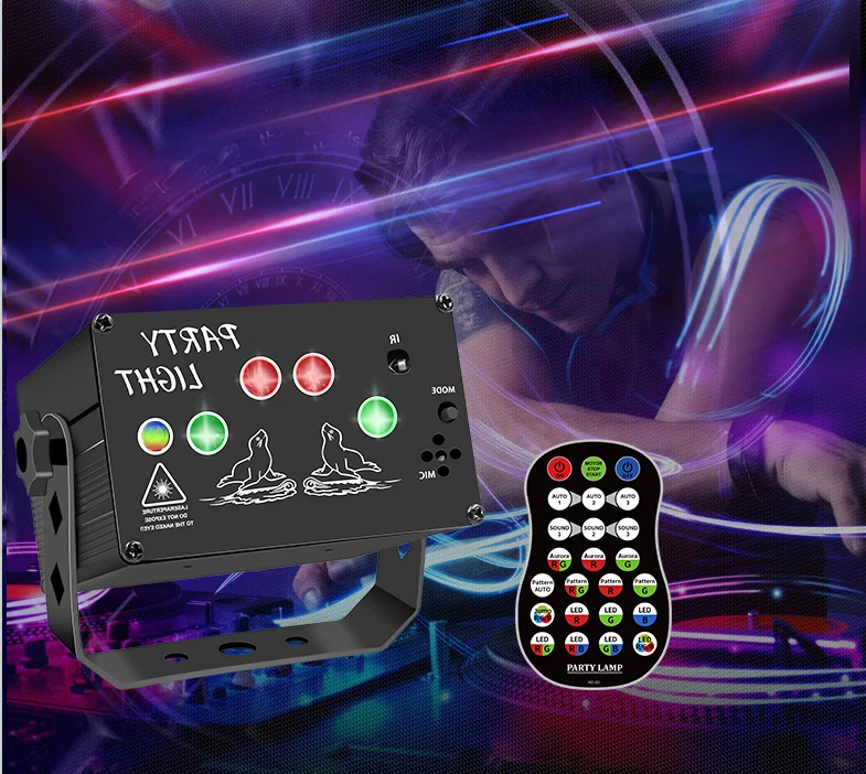 Mini Dj Disco Lights Party Stage Lighting Effect RGB Voice Remote Control USB Laser Projector Night Light For All Festival