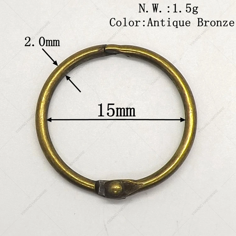 YIWANG Bronze 0.6 Inch Book Rings Open Metal Loose Leaf Book Binder Rings Binder Clips