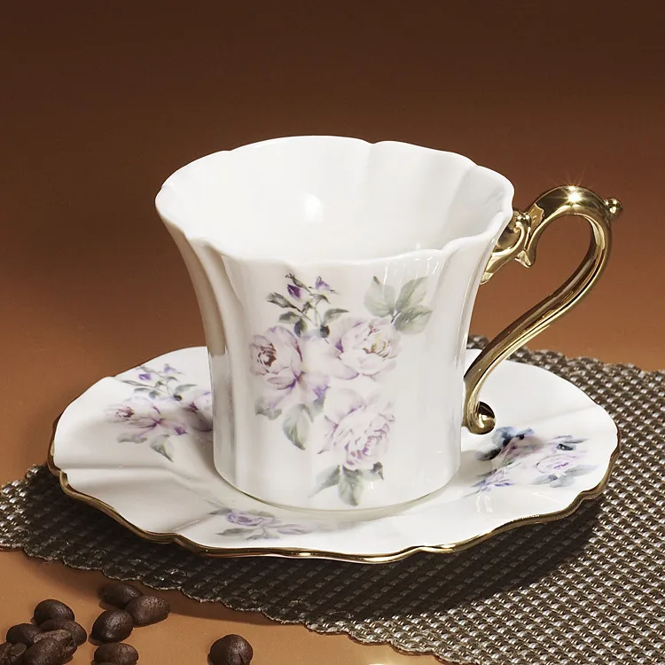 Premium quality antique cappuccino mug set fancy pattern ceramic latte espresso tea cups with saucers