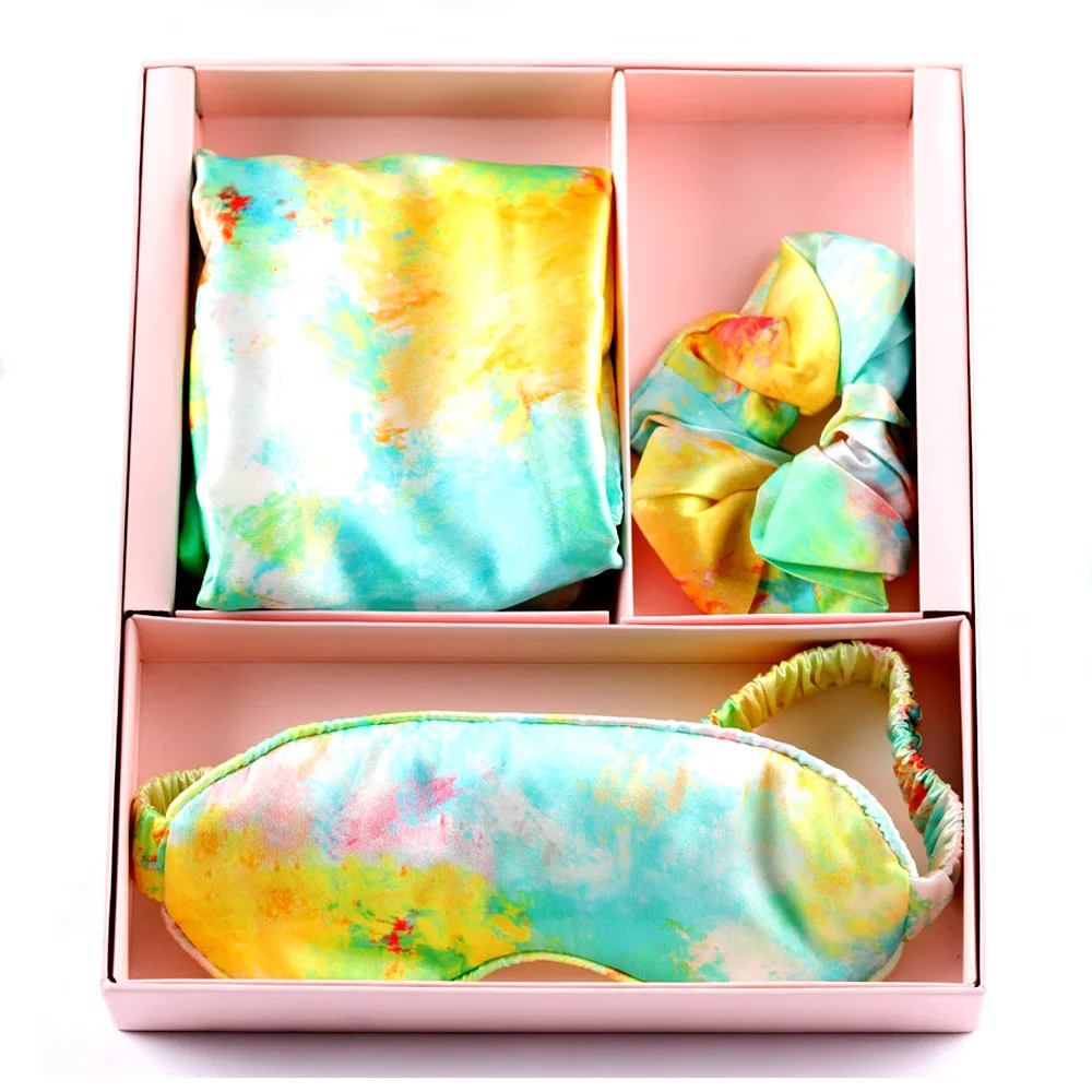 OEKO-TEX 100 manufacture custom Best for Hair and Skin Silk Pillowcase Set Silk Eye mask Mulberry Silk Pillow Cases Gift Set