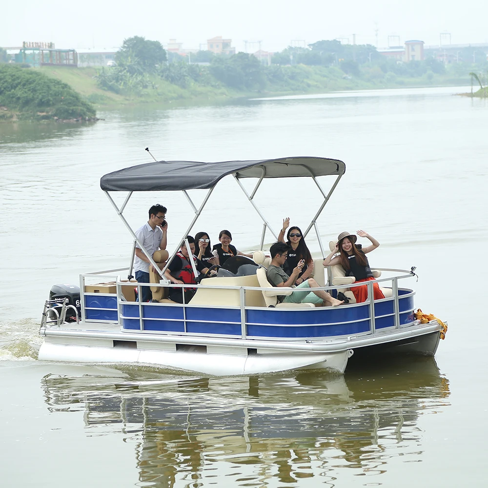 Kinocean High-End 4-Person Aluminum Pontoon Boat Electric Sport Fishing Boat for Lake & River with Outboard Engine Included