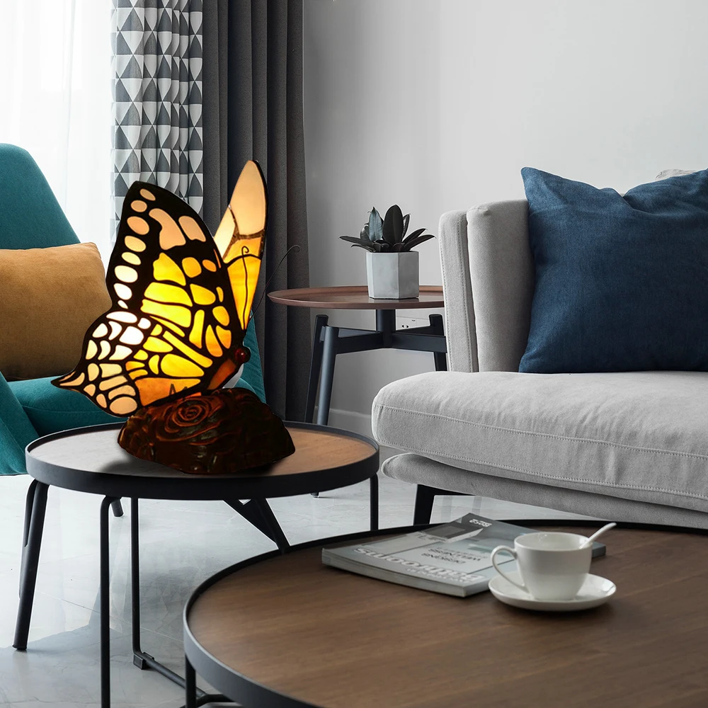 
Great Gift LED Butterfly Light Bedroom Stained Glass Tiffany Butterfly Table Lamps E27 
