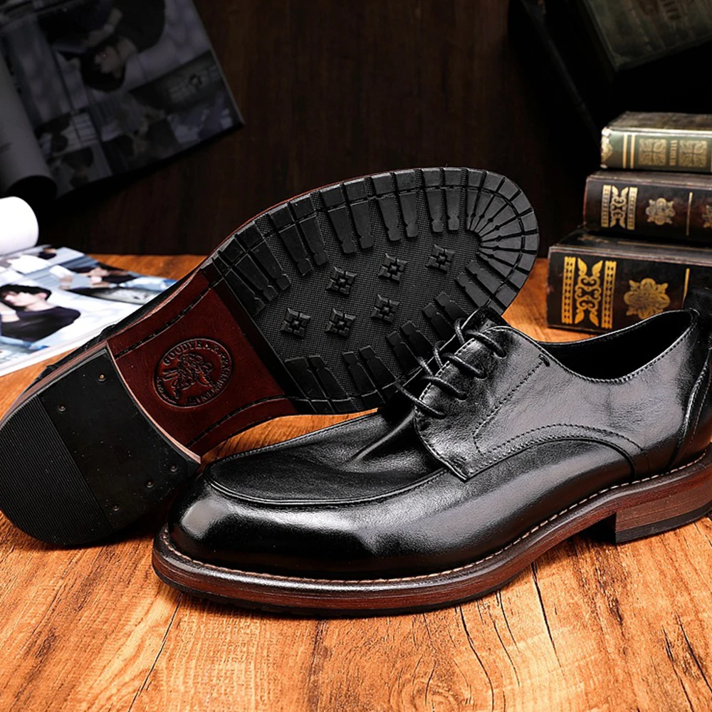 Genuine Leather Washing Top Layer Cowhide Derby Shoes Round Toe Casual Leather Shoes Hot Sale Classic Style
