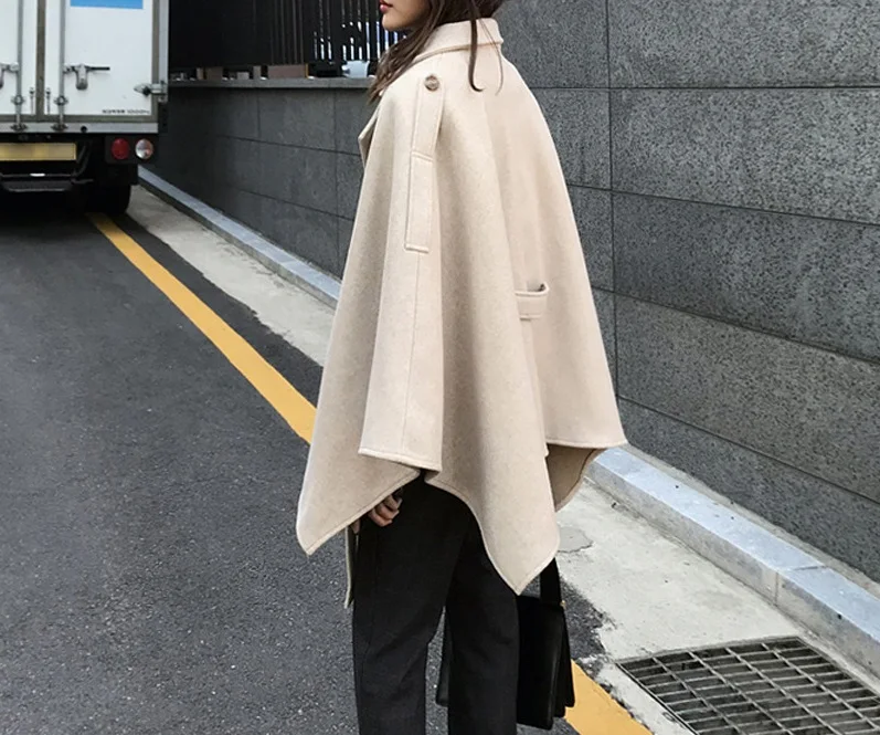 Classic Notch Lapel Woolen  Ladies Jacket Lace Up Belt Bandage Half Sleeves Outwear