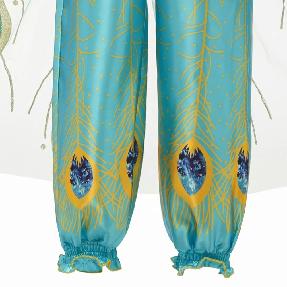 Halloween Aladdin Cartoon Princess Jasmine Kids Cosplay Costume Top Pants 2 Piece Suit With Cloak