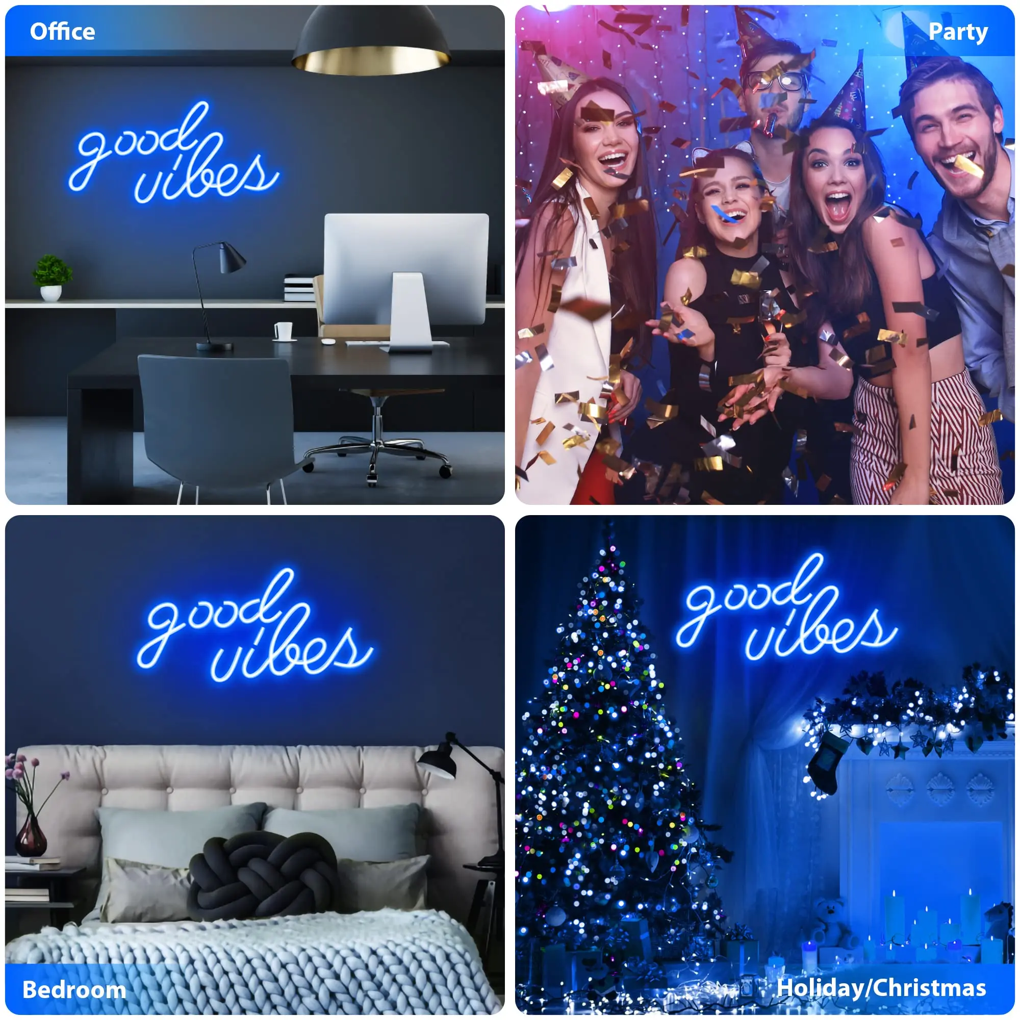 Blue Good Vibes Neon Sign LED for Wall Decor Neon Lights for Bedroom Neon Wall Signs