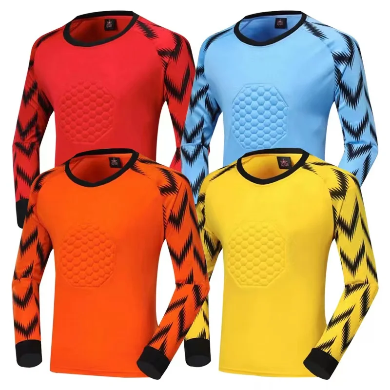 Custom Professional Soccer Tracksuit Long Sleeve Adult Kids Goalkeeper Shirt Uniforms Jersey Padded Pants