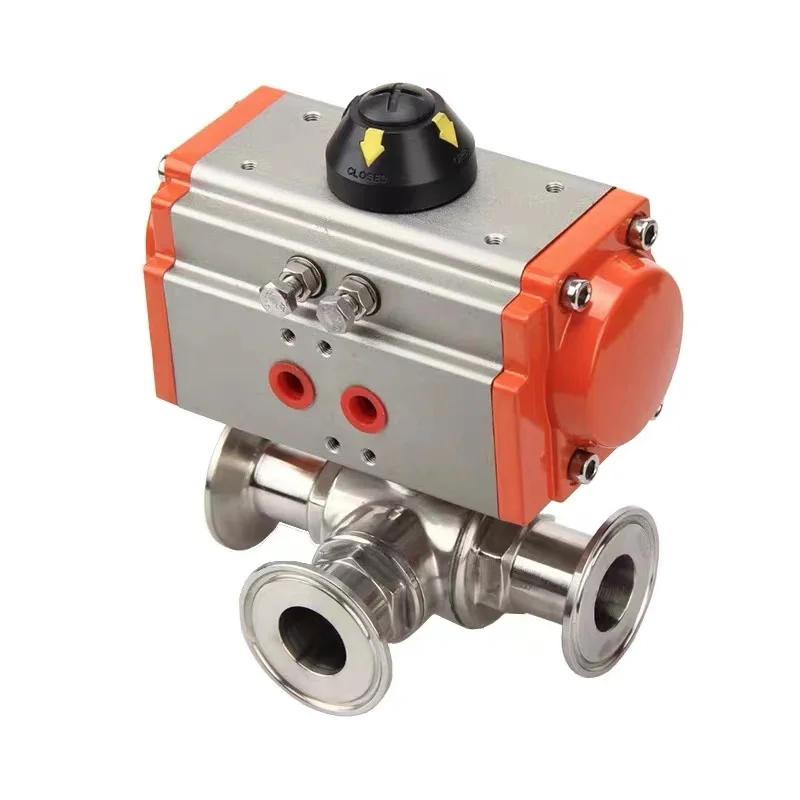 Automatic valve high efficiency ss 304 stainless steel  3 way ferrule clamp sanitary pneumatic ball valve