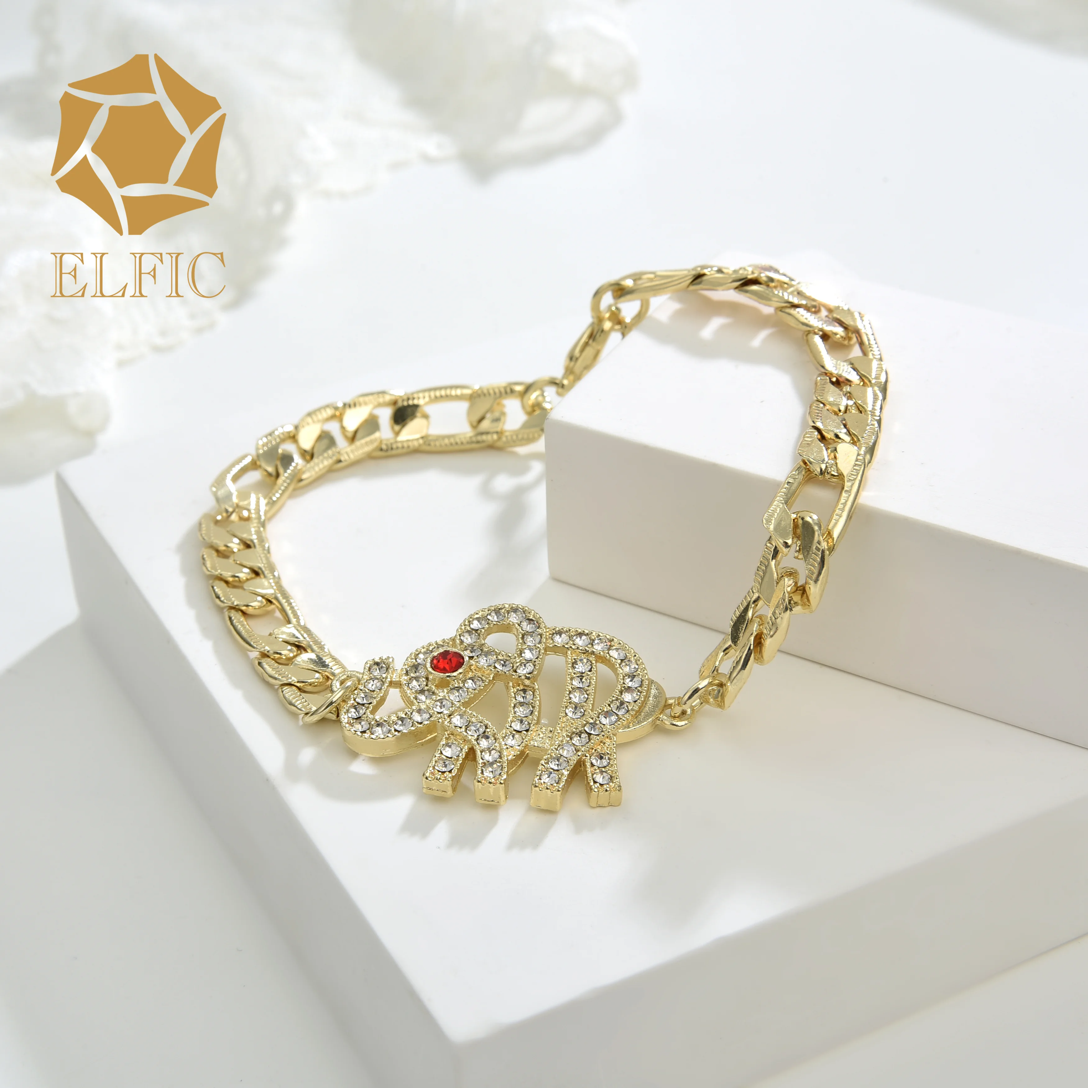 Elfic Fashion zircon Jewelry elephant Bracelet   Joyeria Oro Laminado 14k Gold Plated  women Bracelet  Wholesale jewelry