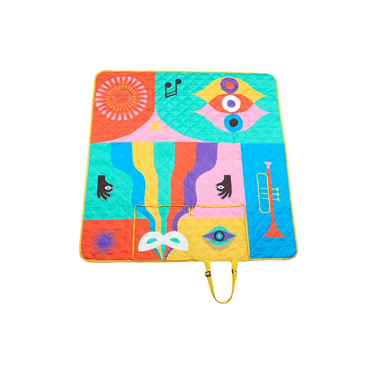 Customized material picnic mat home children entertainment mat outdoor camping shoulder strap storage bag, picnic mat