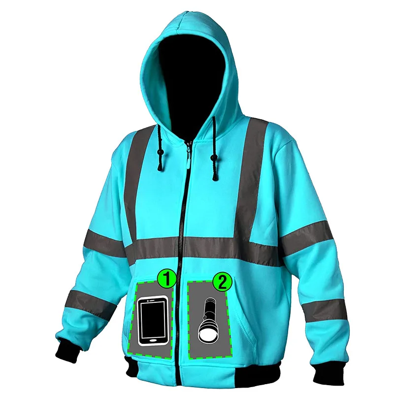 Safety Fleeced High Visibility Reflector Hoodie Class 3 Reflective Winter Work Jacket