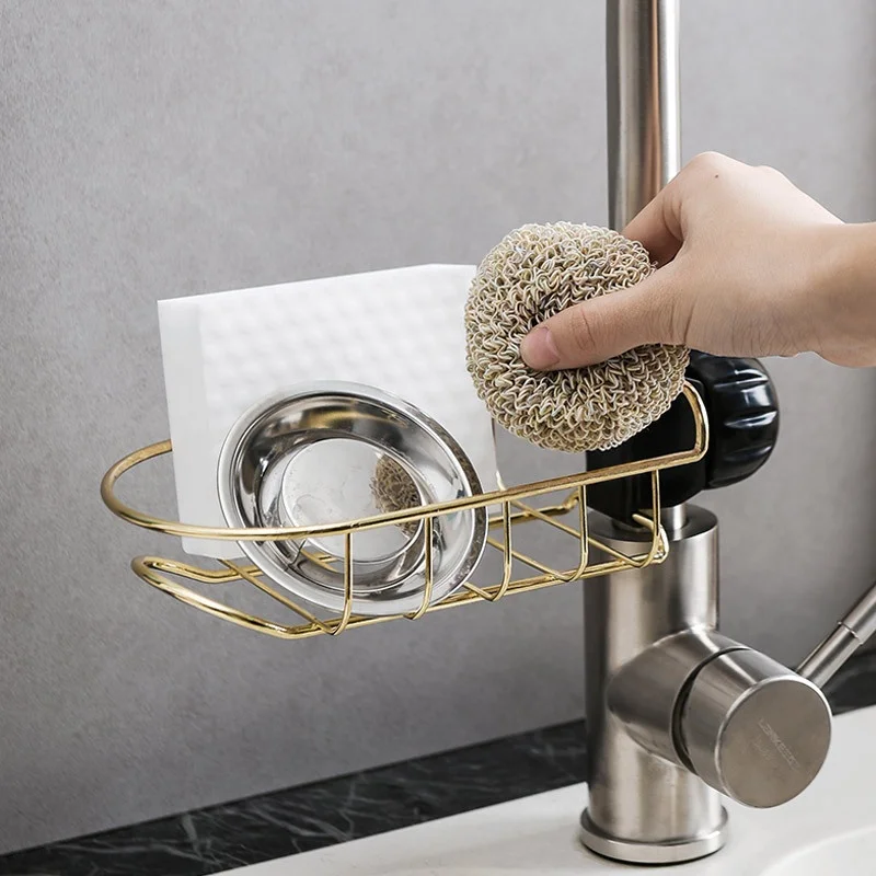 
Metal Detachable Kitchen Bathroom Faucet Storage Holder Sink Drainer Faucet Caddy Sponge Storage Shelf Rack Organizer Holder 