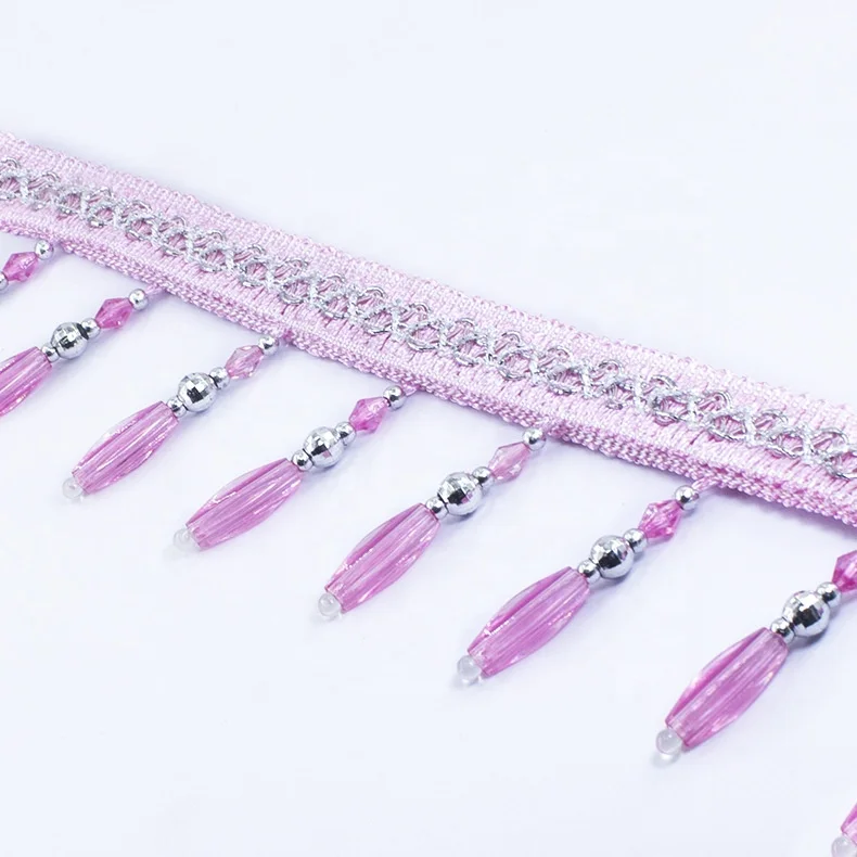 Polyester Material Beaded Decorative Use Curtain Fringes Trim For Curtains