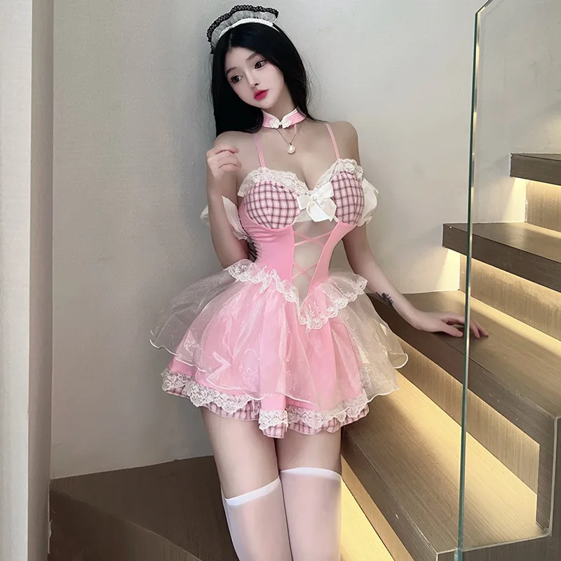 Japanese Cute Girl Cosplay Maid Costume Nightclub Sexy Lolita Maid Uniform Exotic Role Play Maid Dress Sexy Lingerie