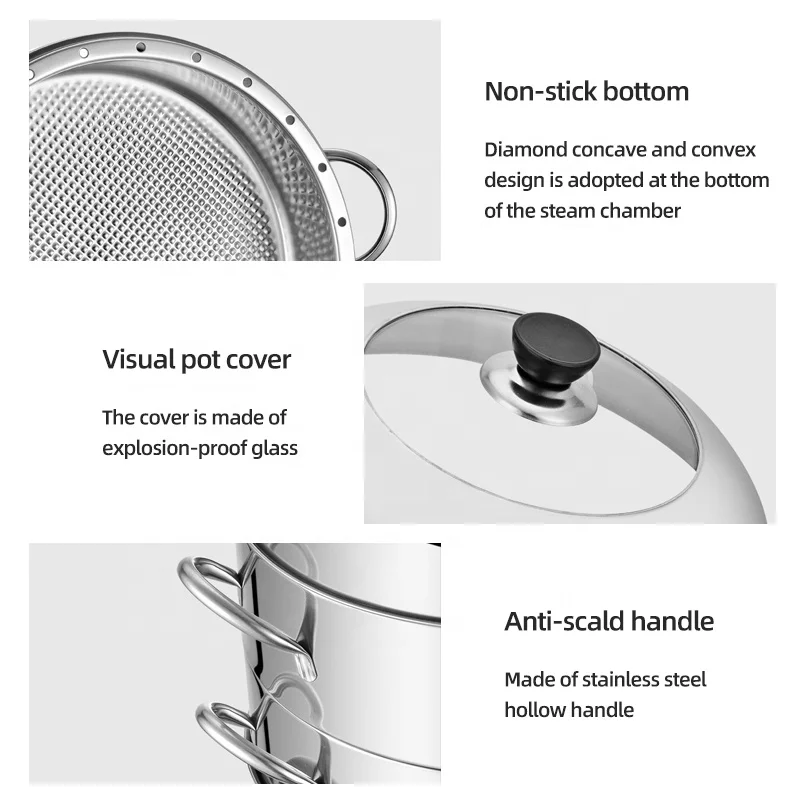 Commercial Cookware Multilayer Stainless Steel Steamer Pot Large Capacity Cooking Pot With SS Lid