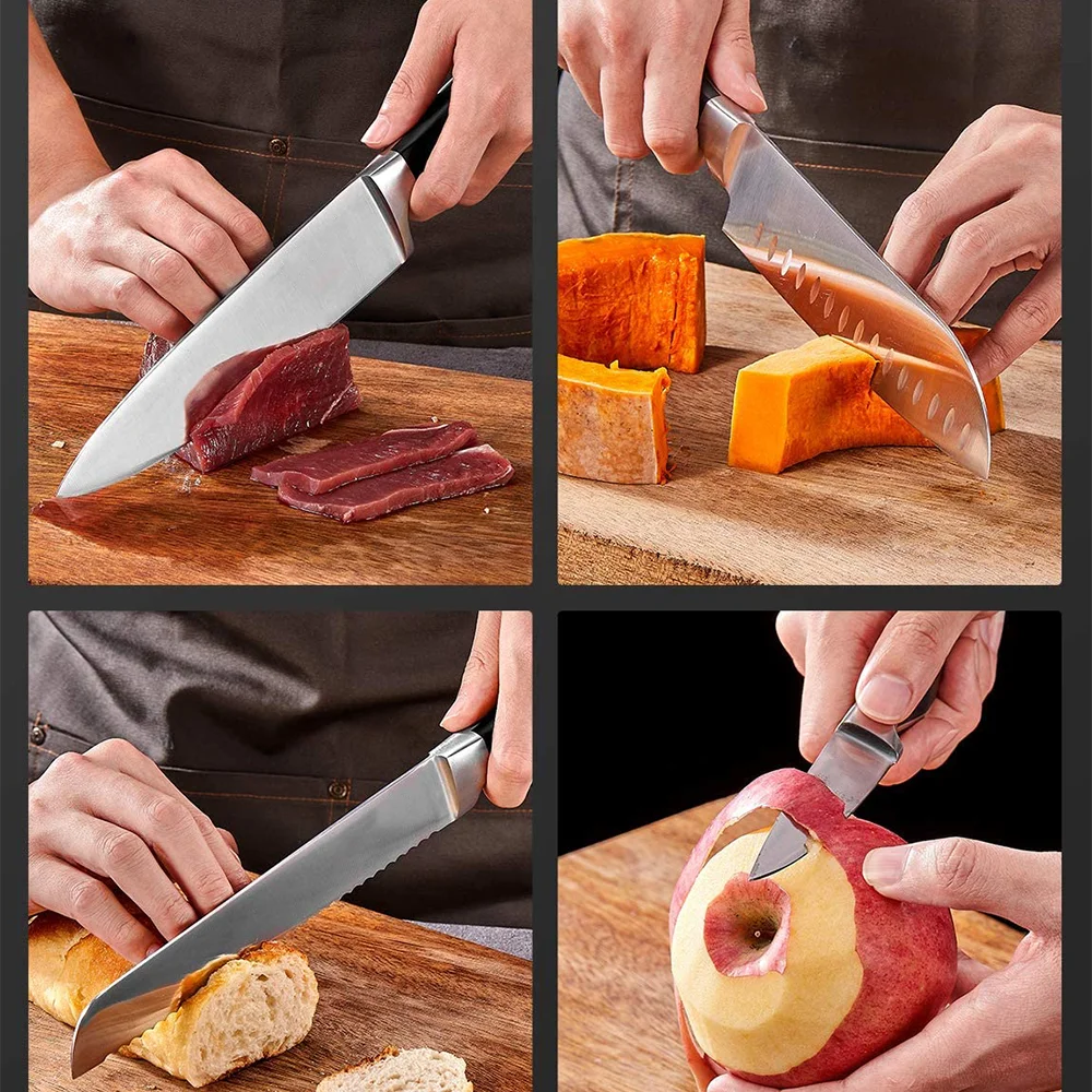 Professional Custom Stainless steel Kitchen knife set for Chef carving cooking knives Super Sharp with wooden block