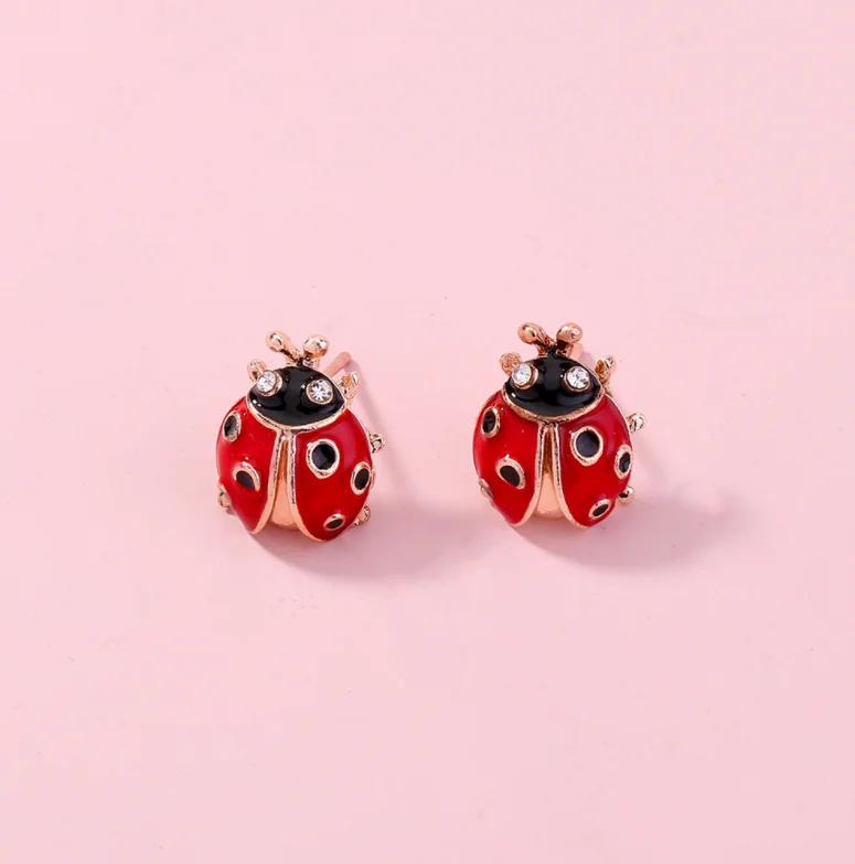 Cute simple insect diamond ladybug earrings earrings accessories female simulation animal earrings