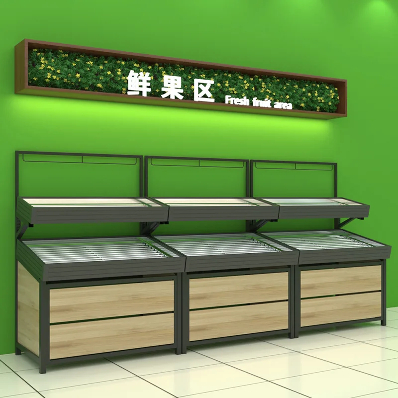 Factory Price Wooden Fruit And Vegetable Rack Stand Shelf Durable Supermarket Display Shelf