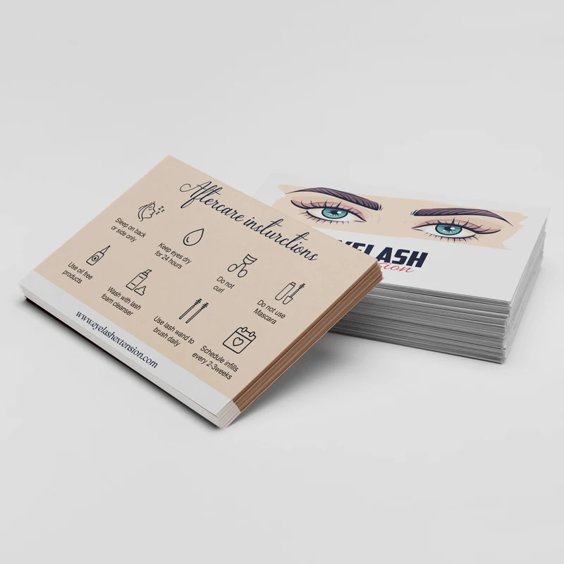 Free Sample Double Side Printing Eyelash Care Instruction Business Card Aftercare Cards For Lash Extension