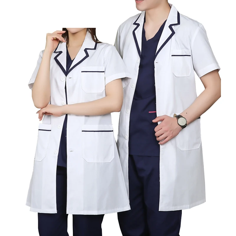 Lab Coat White Women Medical Nurse Embroidered Stretchable Short Sleeve Washable Uniform Doctors