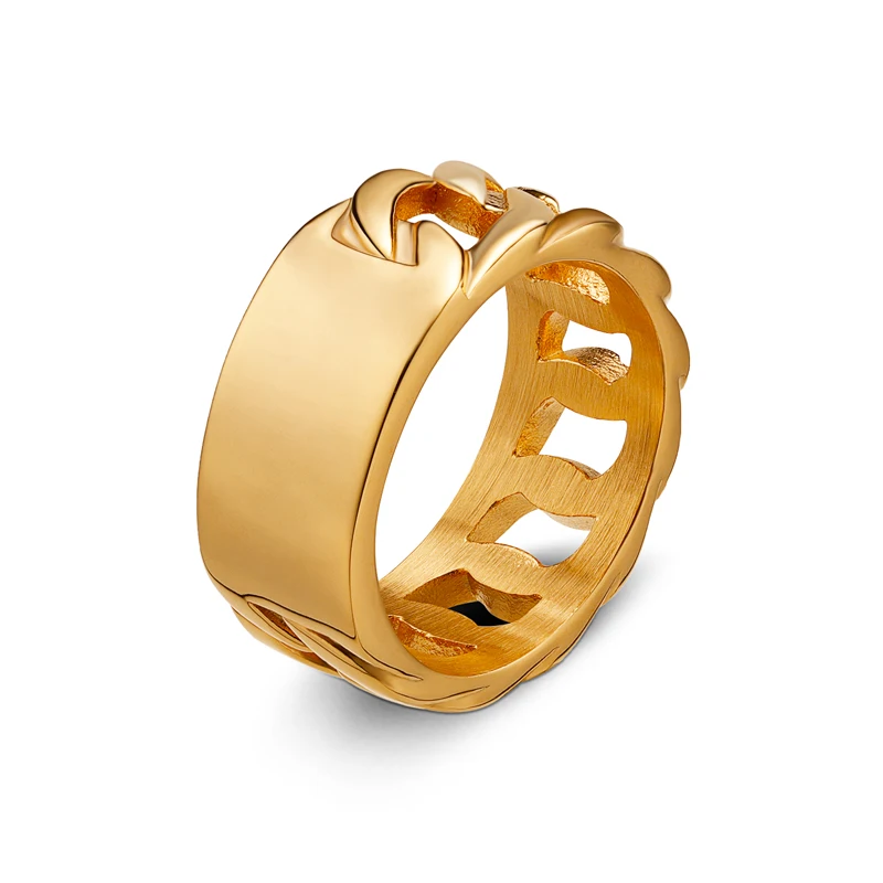 Customized 18k gold plated stainless steel summer hollowed out jewelry signature ring gold from  Chinese jewelry factory