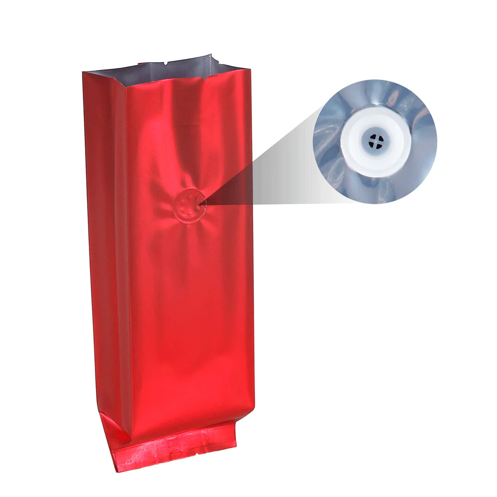 Free sample custom red black blue color print metalized side gusset coffee bag with valve