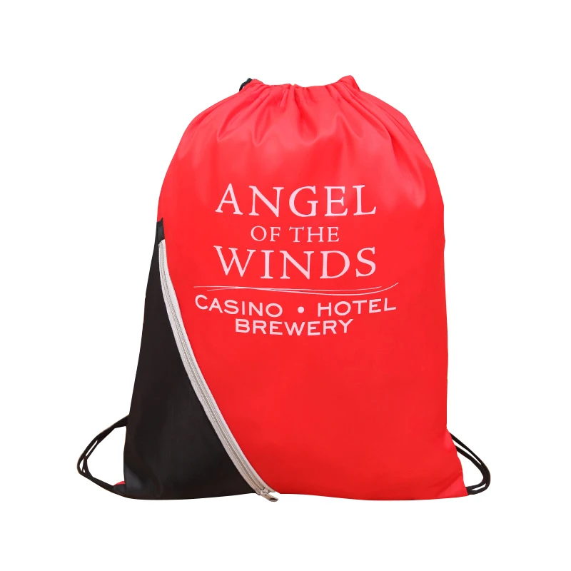 Eco-friendly waterproof outdoor polyester backpack custom logo polyester drawstring bag