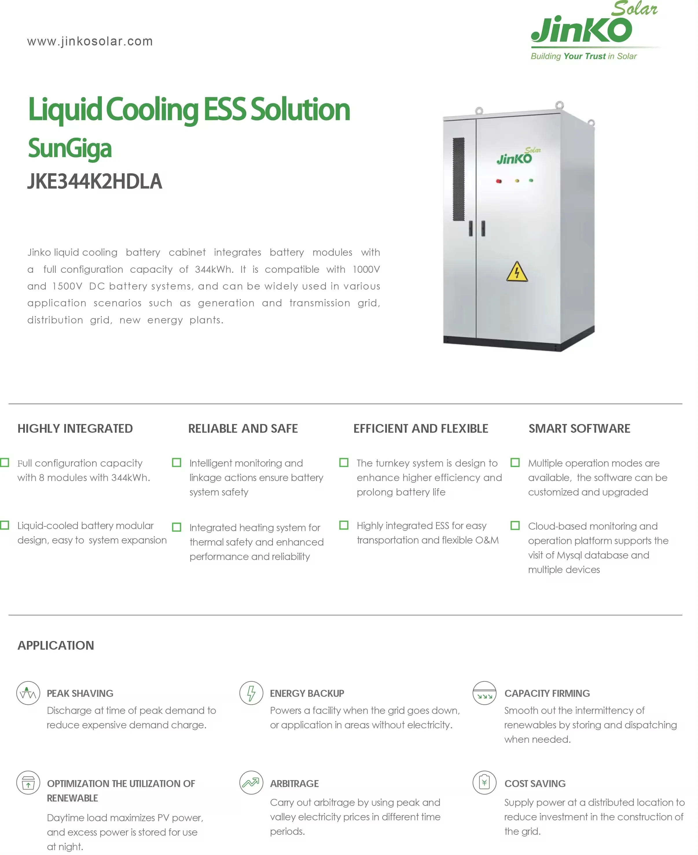 Jinko Industrial Commercial Liquid Cooling BMS 200kwh 400kwh Solar Panel Lifepo4 IP54 ESS Battery Container Energy Storage