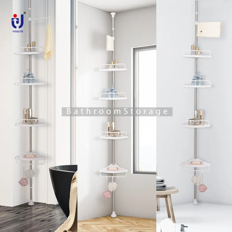4 Layers Triangular Corner Organizer Rack Shelves Wall Mounted Aluminum Kitchen Bathroom Shampoo Cosmetic Organizer Rack