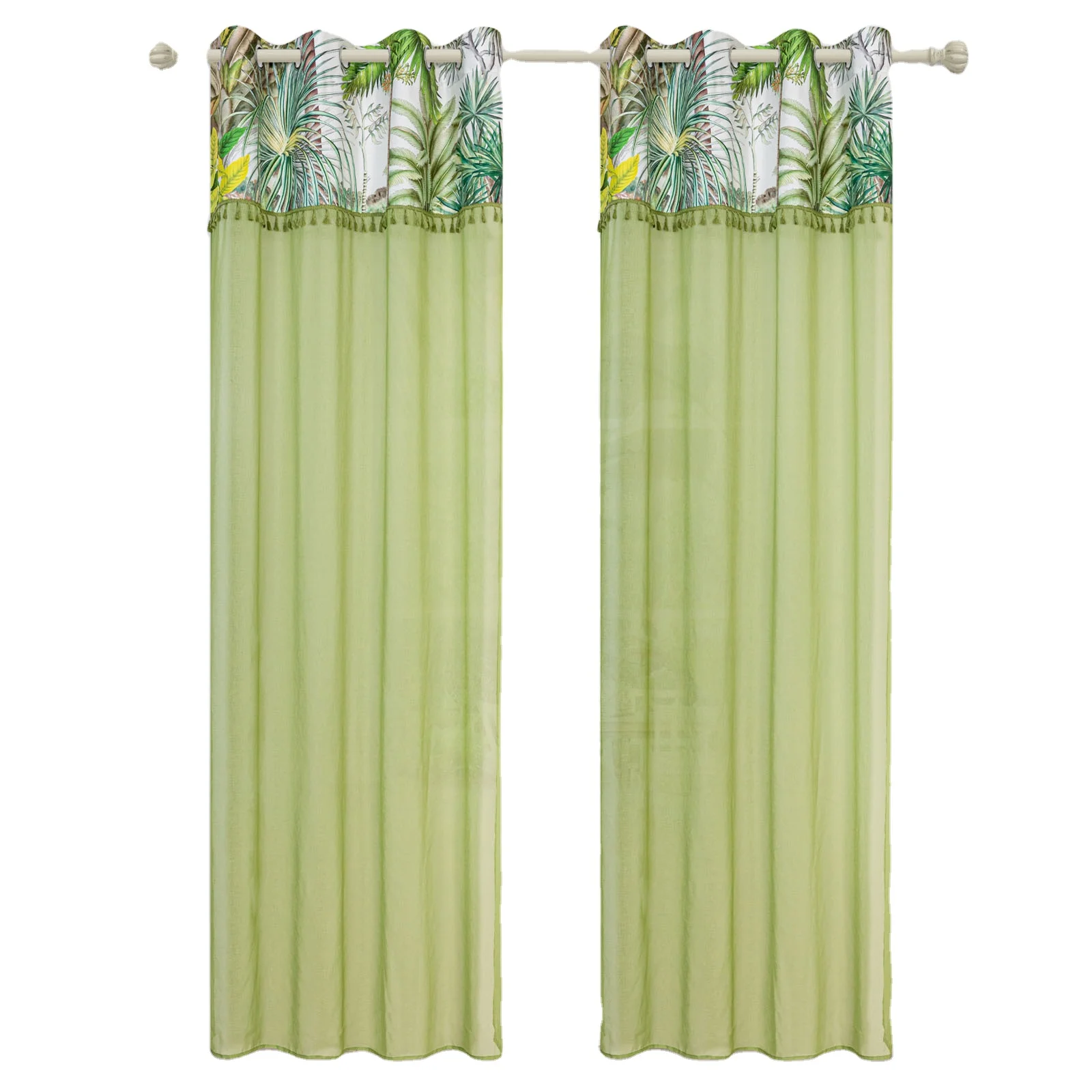 Modern French style Floral Leaf curtain Patchwork printed sheer macrame curtains gauze curtain for Living Room