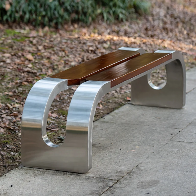 Light coffee color Outdoor Stainless steel Bench Park Square Chairs Can Be Customized Urban Furniture