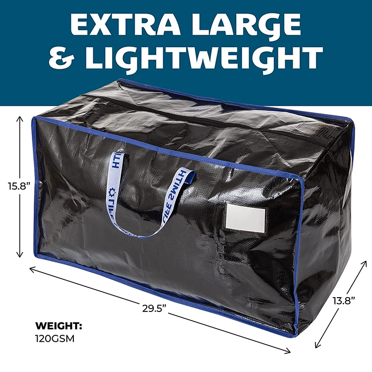 Heavy Duty Strong Handles Storage Bags Travelling Camping Packaging PE PP Moving Bag With Zipper