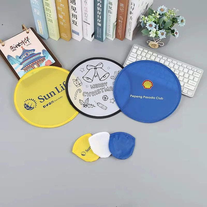 Custom Foldable Nylon Flying Disc Folding Fan Flexible  Flyers Sublimation Round Handheld Fans