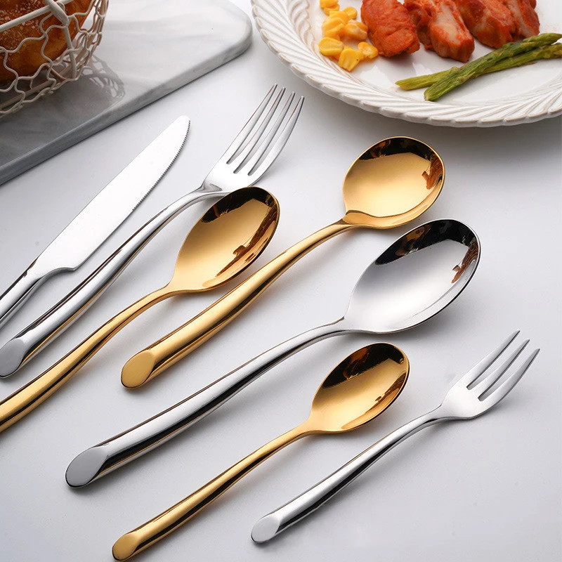 Gold Plated Knife Fork Spoon Talher Cutlery Sets Luxury High Quality Stainless Steel Flatware Sets for Wedding Restaurant Hotel