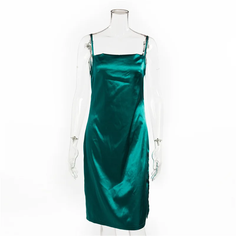 Сексуальное платье-комбинация Split Hem без рукавов атласное платье-комбинация платье миди для вечеринок и Клубные платья для женщин