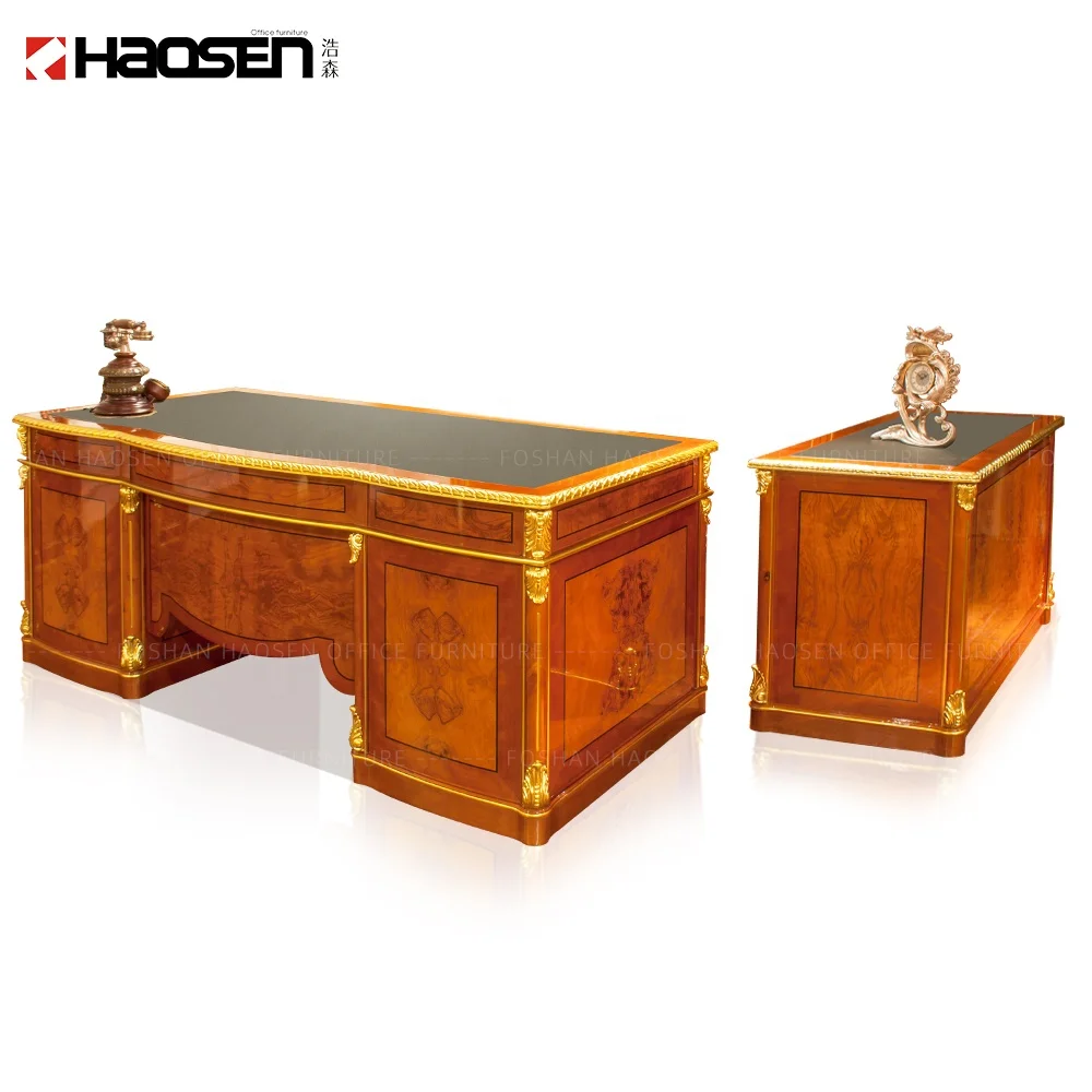 High end classic 0828 I shape Working Wooden office furniture executive desk and chair set supply