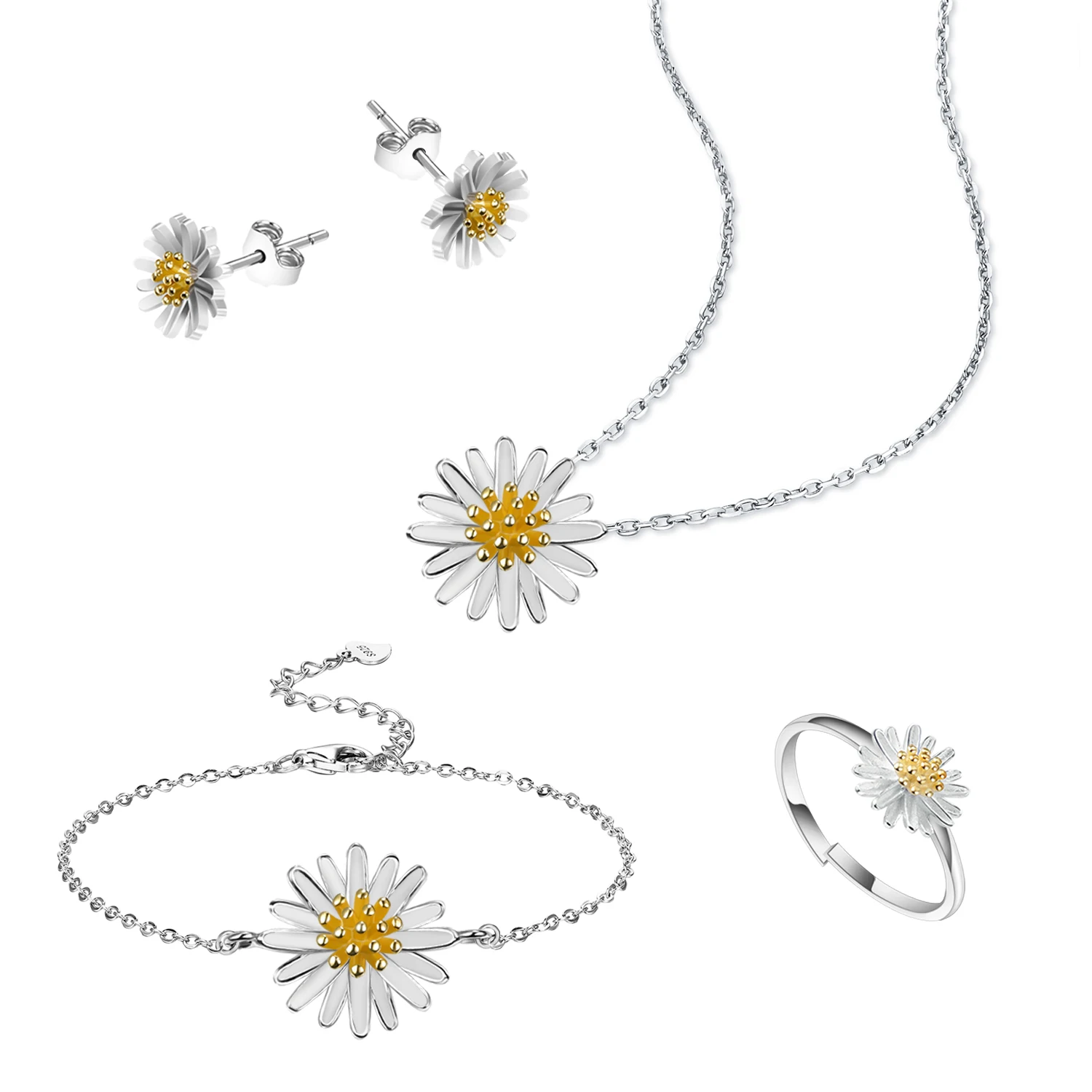 Fashion Cute Kids Flower Jewelry Set 925 Sterling Silver Gold Jewelry Women Jewelry Sets