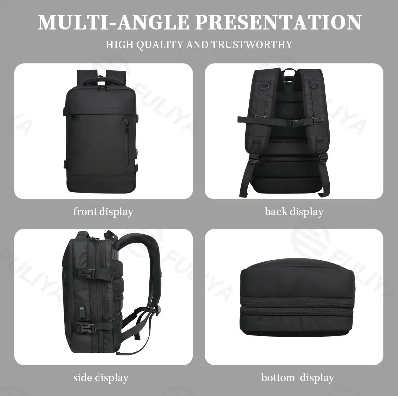 FULIYA Logo Custom Expandable Travel Backpacks Large Capacity Waterproof Business Mens Laptop Backpack