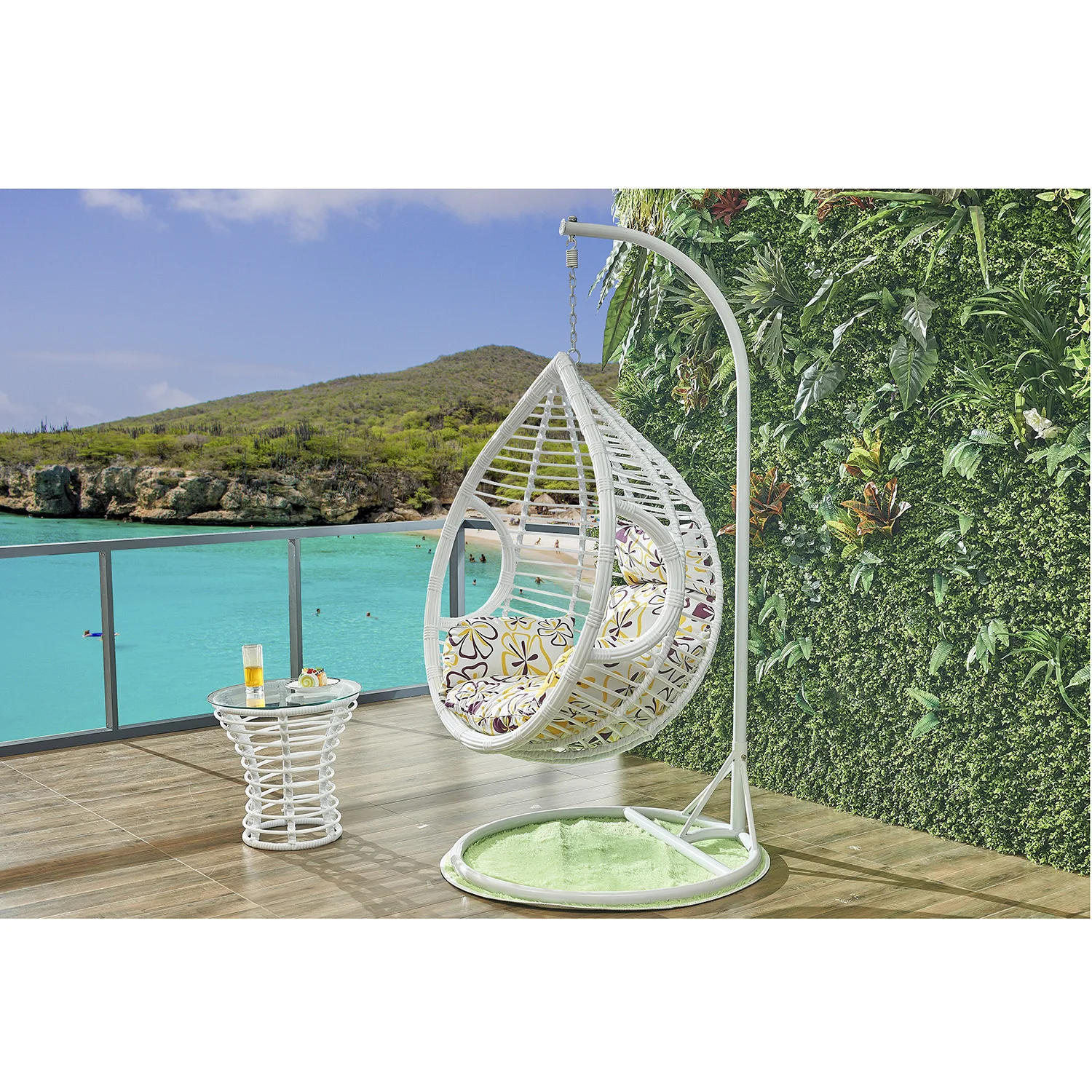 Wholesale Modern Leisure Outdoor Garden PE Rattan Steel Swing Egg Hanging Basket Chair With Seat Cushion