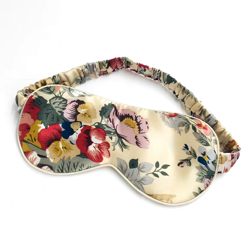 Wholesale  silk custom logo label 19/22 mm sleep eye mask silk pillow case eye mask set silk eye mask scrunchie set