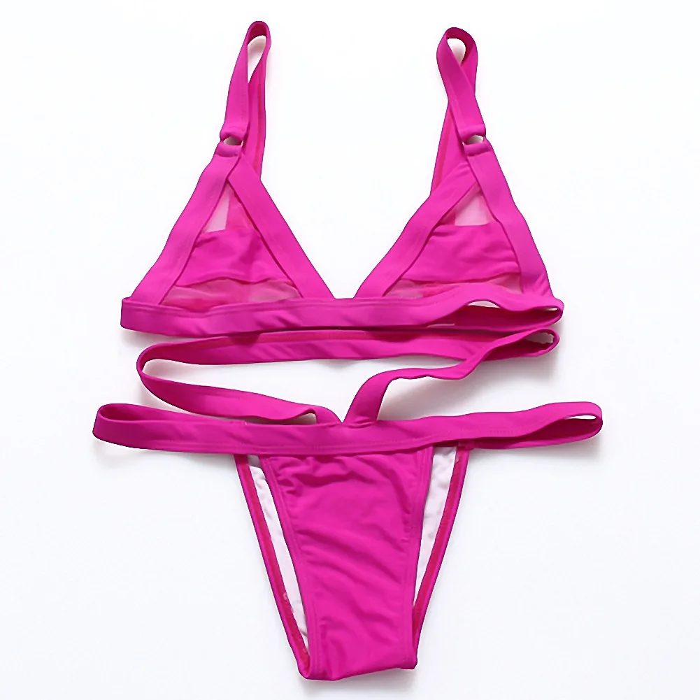 E0106ME21 Beautiful Swimsuits Transparent Mesh Lace Up Hollow Out Women Bikini Set Sehe Fashion