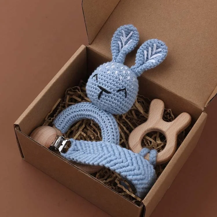 Crochet Knitted Bunny Rabbit Comforter Baby Hair Gift Set Newborn