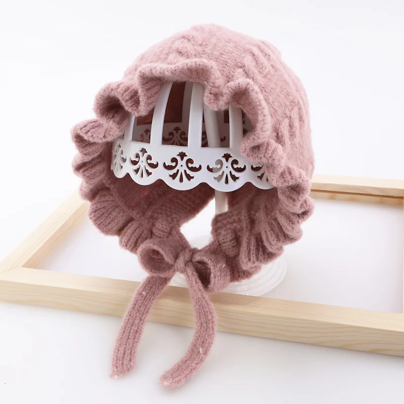 New Autumn and Winter Baby Girl Lace Princess Hat 3 Months to 3 Years Old Children Girls Knitted Hats
